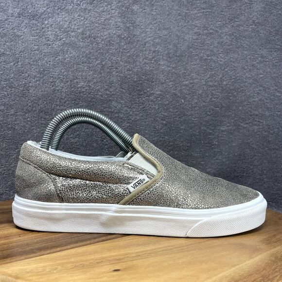 Vans Women’s Size 8.5 Slip On Sneakers Shoes Gold Metallic Low Top Sparkle - Picture 1 of 9